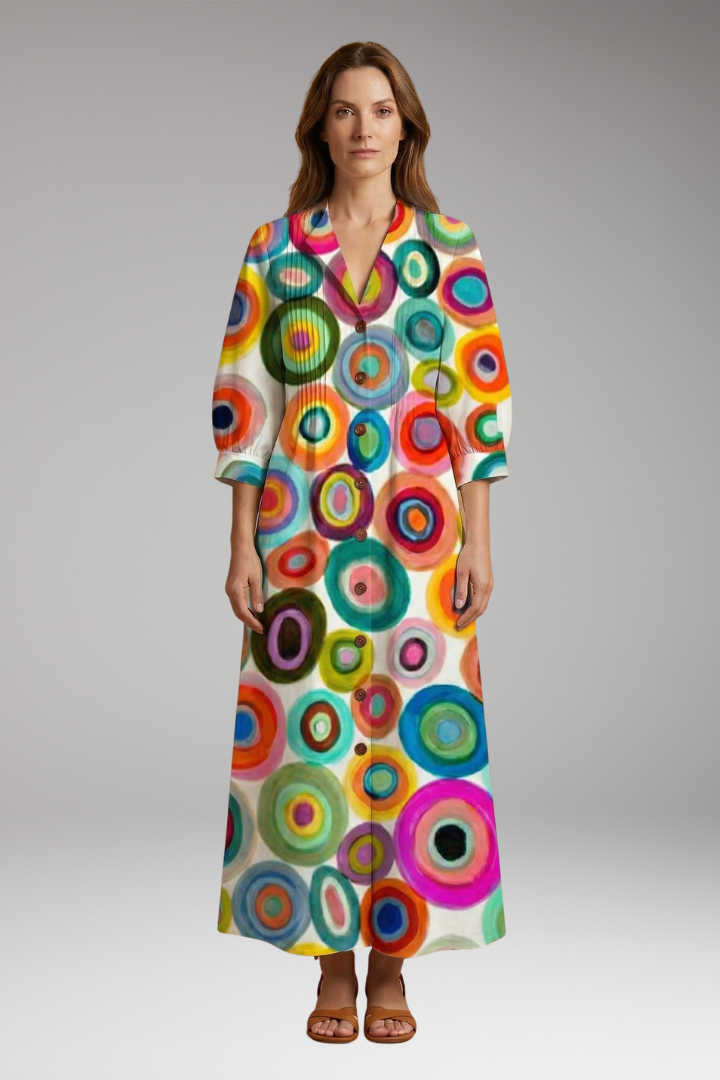 Women's Elegant Maxi Dress with Floral Design and Pockets