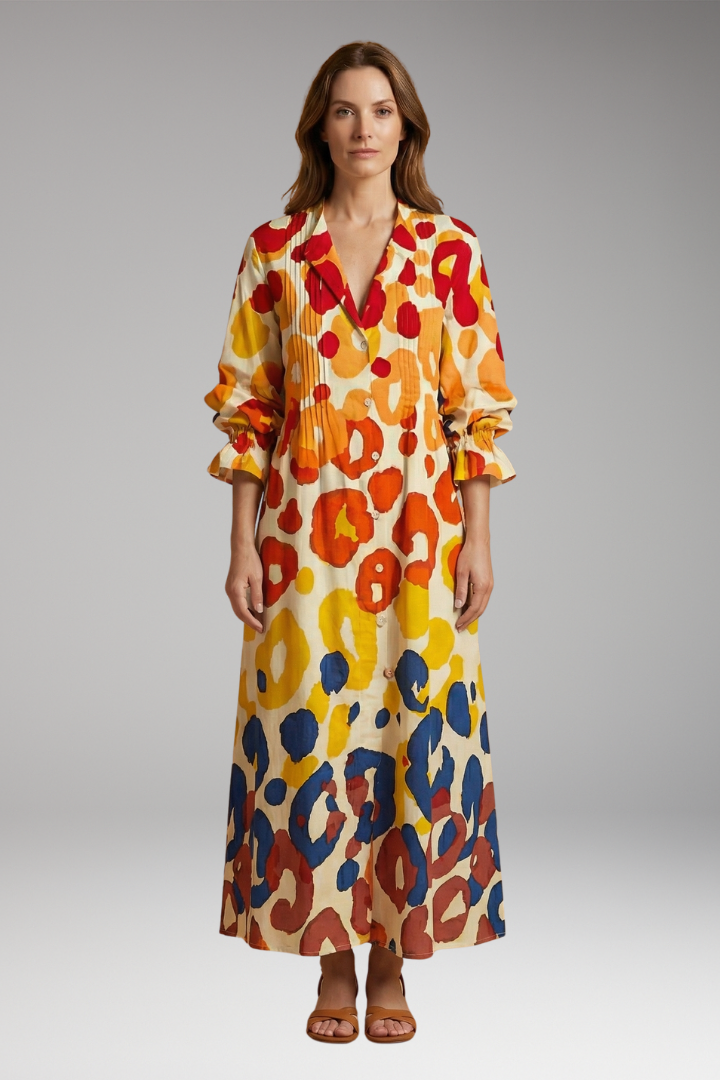 Women's Elegant Maxi Dress with Floral Design and Pockets