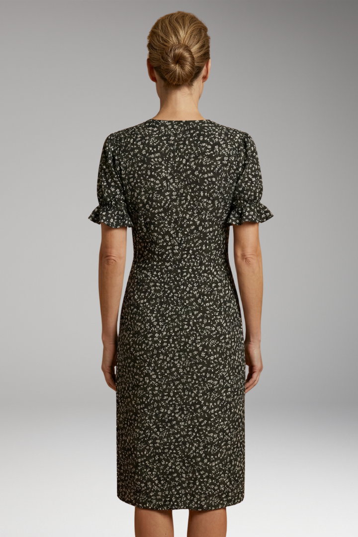 Women's Floral Midi Dress with V-Neckline and Tummy Coverage