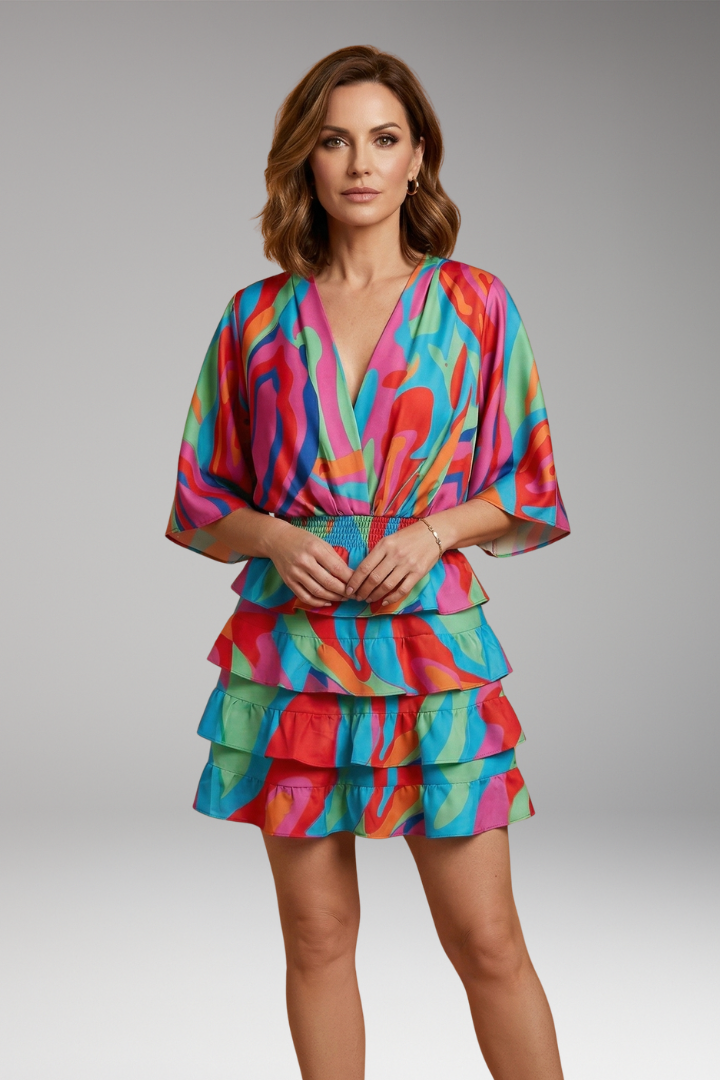 Women's Floral Mini Dress with Elastic Waistband and Adjustable Straps