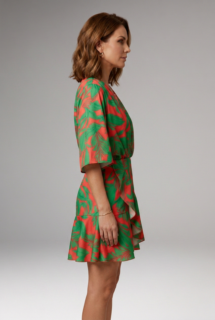 Women's Floral Mini Dress with Elastic Waistband and Adjustable Straps