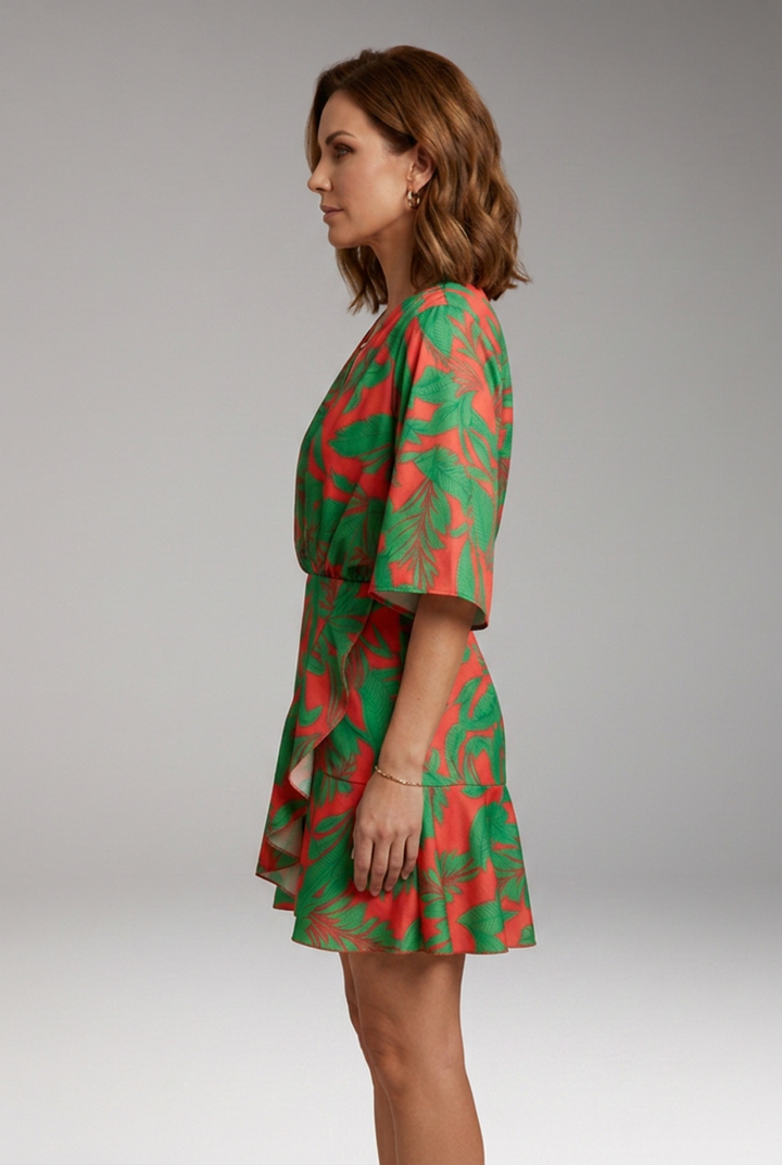 Women's Floral Mini Dress with Elastic Waistband and Adjustable Straps
