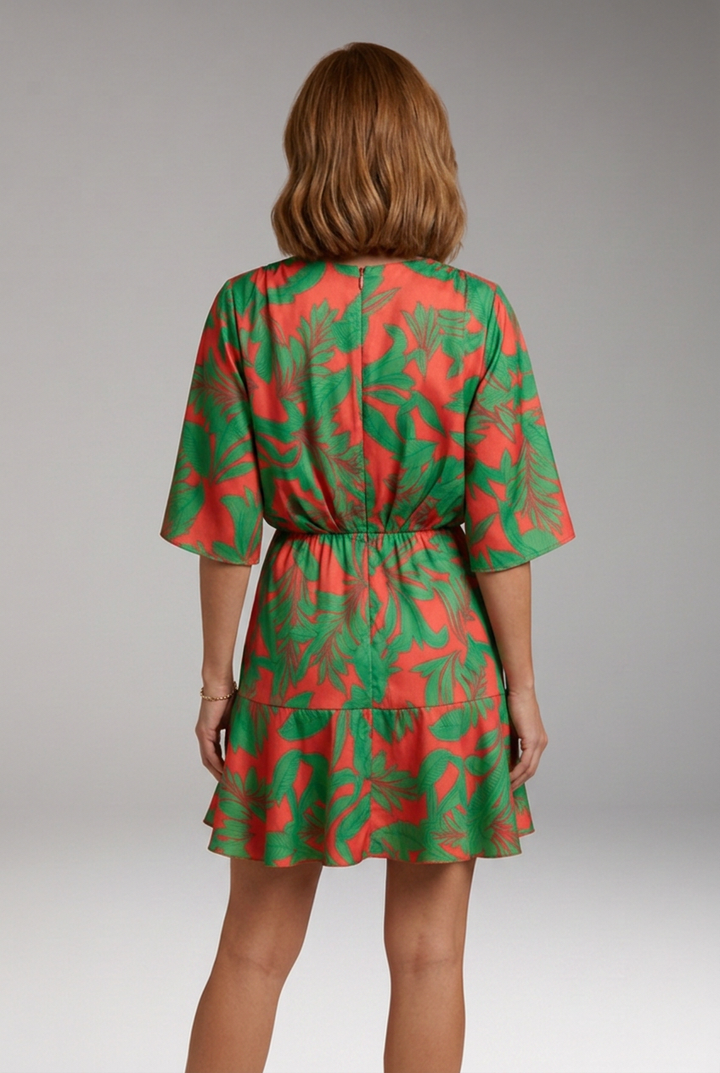 Women's Floral Mini Dress with Elastic Waistband and Adjustable Straps