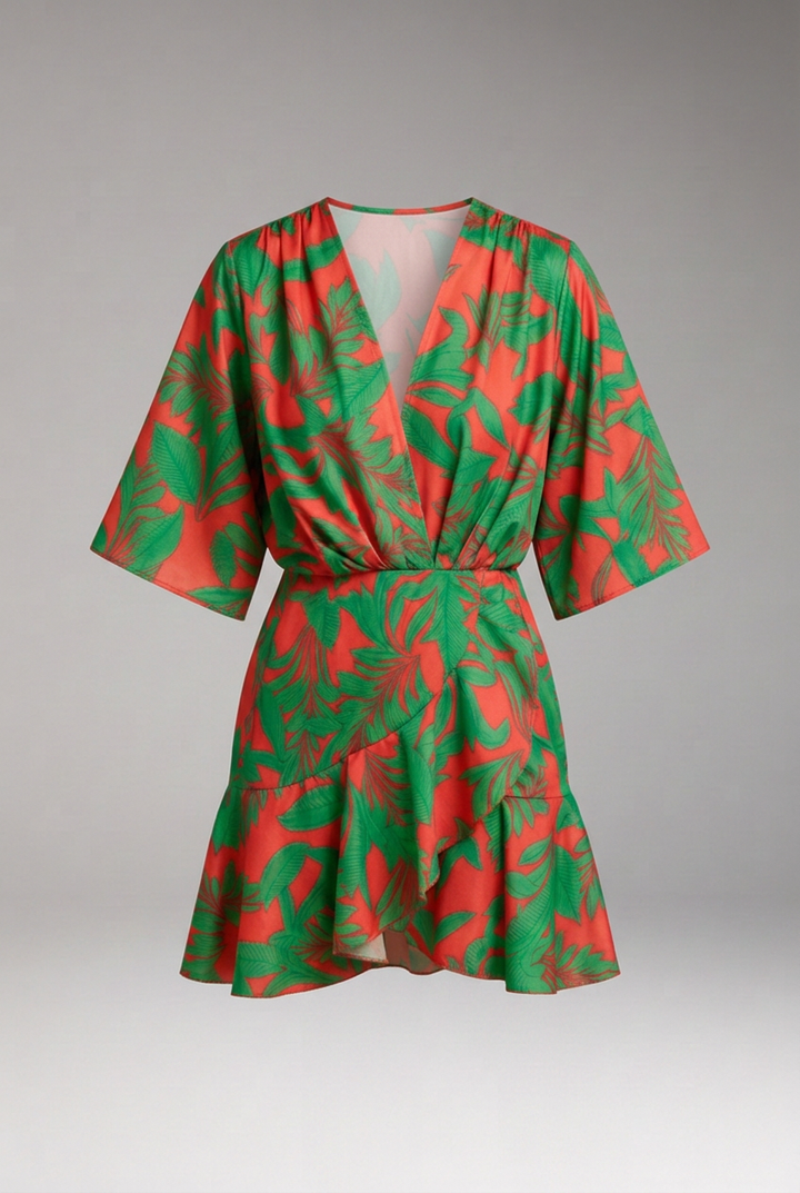 Women's Floral Mini Dress with Elastic Waistband and Adjustable Straps
