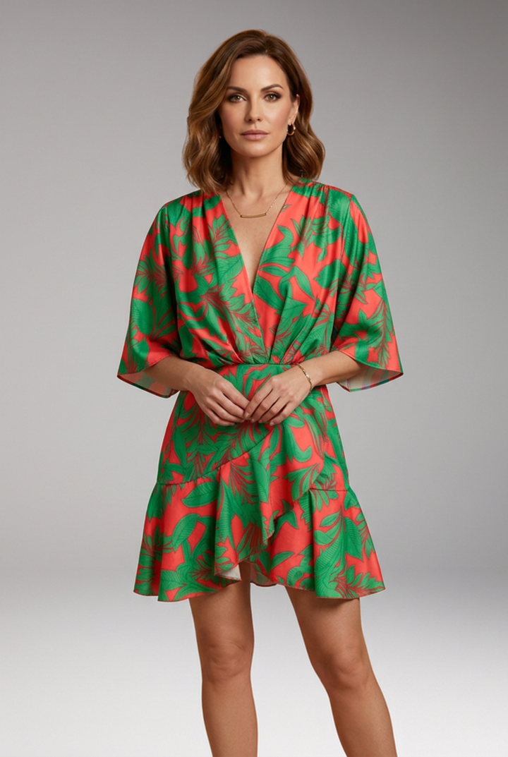 Women's Floral Mini Dress with Elastic Waistband and Adjustable Straps