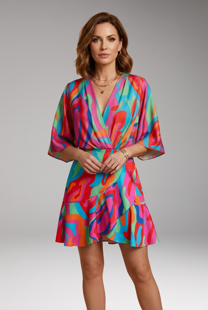 Women's Floral Mini Dress with Elastic Waistband and Adjustable Straps