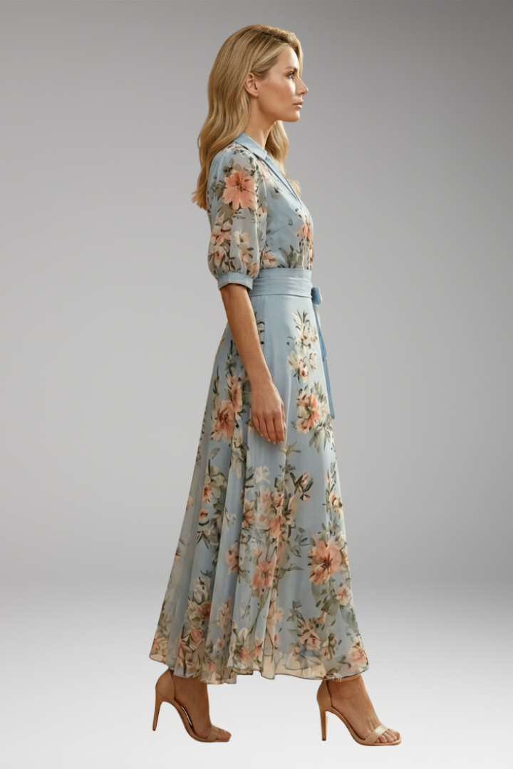 Women's Floral V-Neck Midi Dress with Comfortable Stretch Fabric