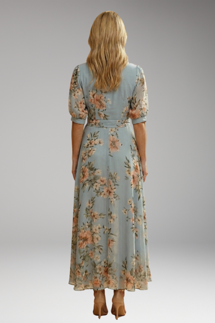 Women's Floral V-Neck Midi Dress with Comfortable Stretch Fabric