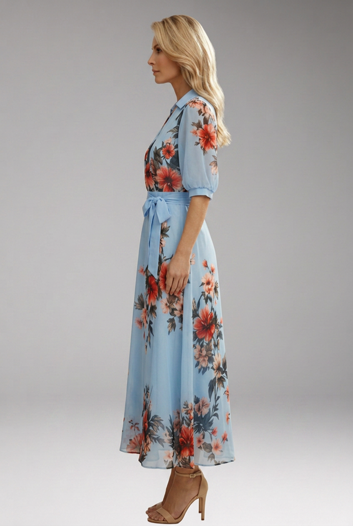 Women's Floral V-Neck Midi Dress with Comfortable Stretch Fabric