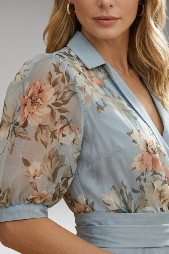 Women's Floral V-Neck Midi Dress with Comfortable Stretch Fabric