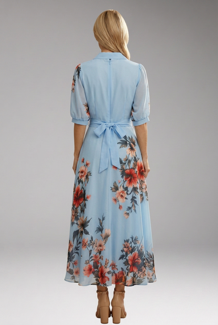 Women's Floral V-Neck Midi Dress with Comfortable Stretch Fabric