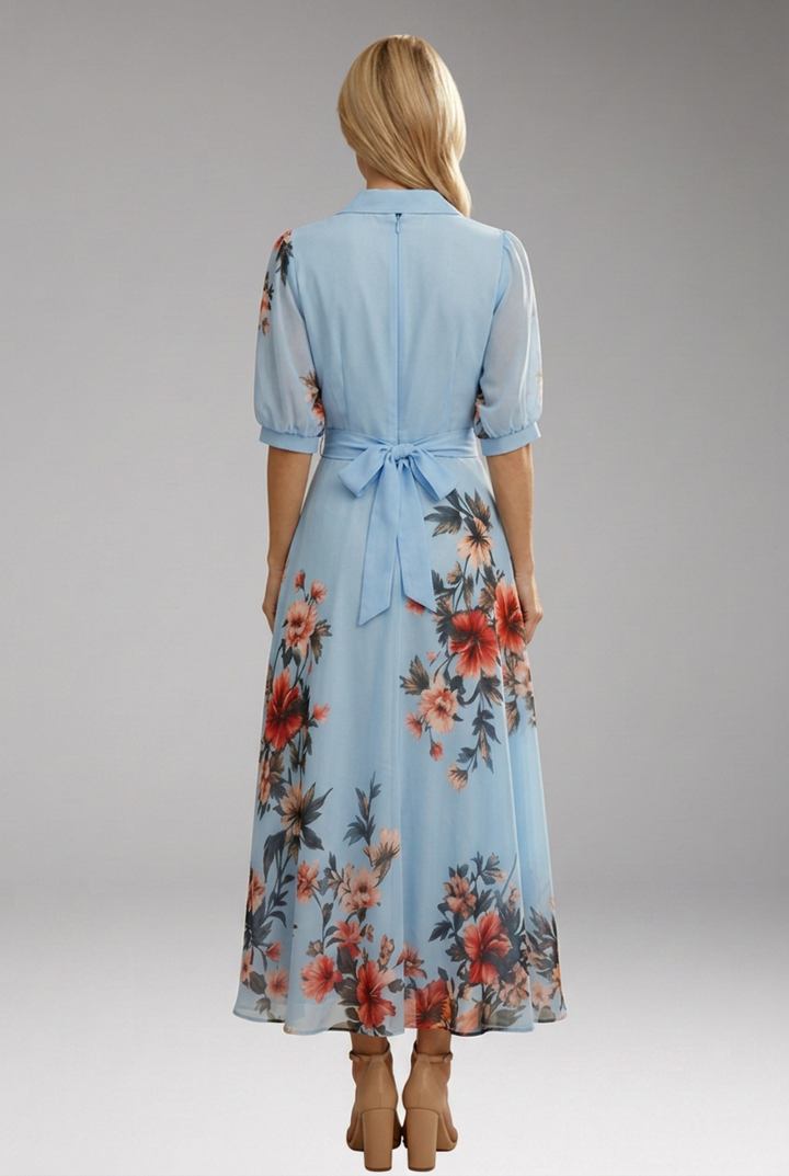 Women's Floral V-Neck Midi Dress with Comfortable Stretch Fabric