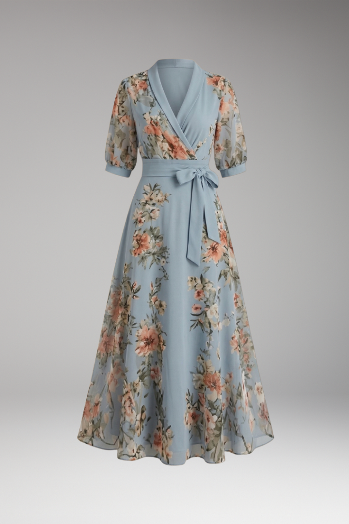 Women's Floral V-Neck Midi Dress with Comfortable Stretch Fabric