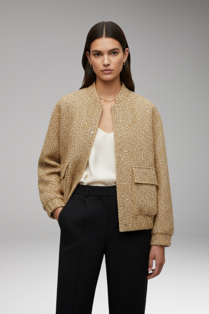 Women's Glitter Bomber Jacket with Front Zipper and Sequins