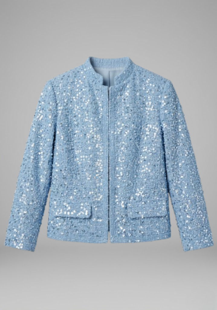 Women’s Gold Sequin Zip-Front Jacket with Stand Collar