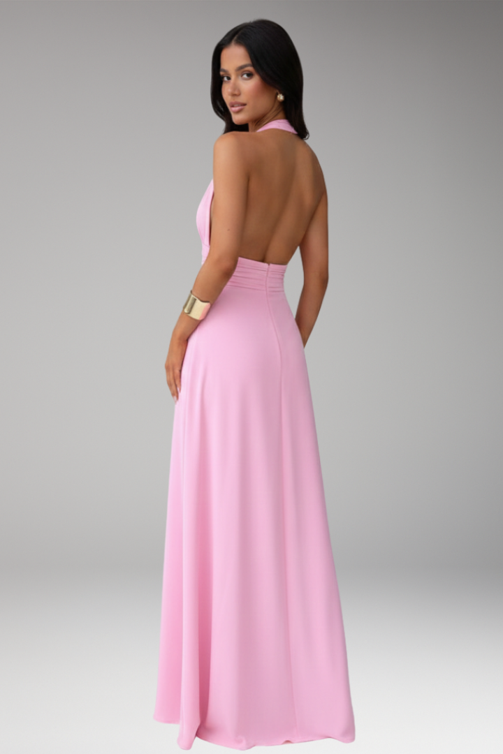 Women's Halter Neck Maxi Dress with Front Slit