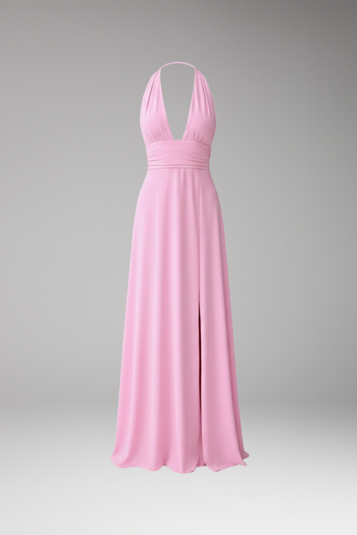 Women's Halter Neck Maxi Dress with Front Slit