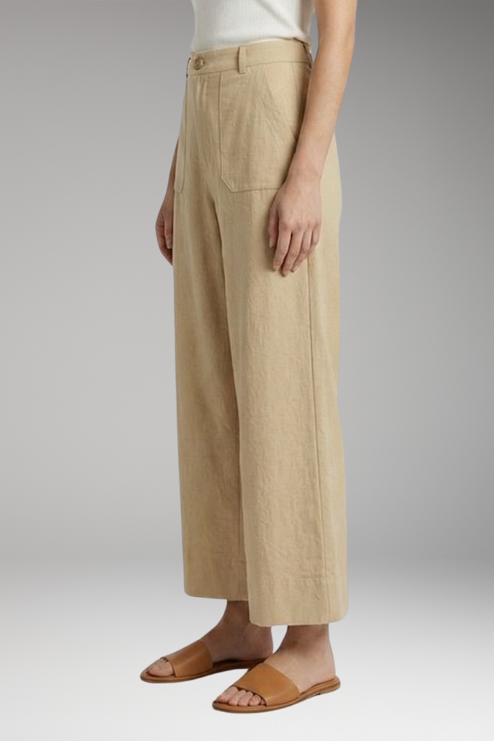 Women's High-Waisted Relaxed Trousers with Side Pockets and Zipper Fly