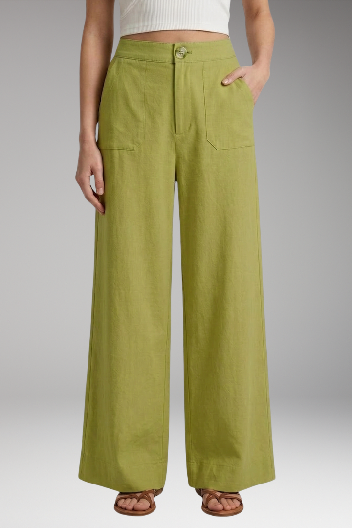 Women's High-Waisted Relaxed Trousers with Side Pockets and Zipper Fly