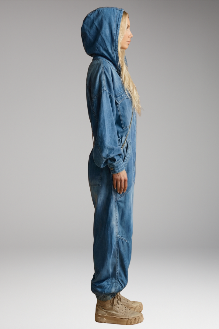 Women's Hooded Jumpsuit with Long Sleeves and Pockets