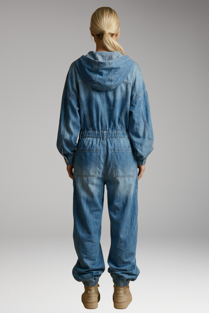 Women's Hooded Jumpsuit with Long Sleeves and Pockets