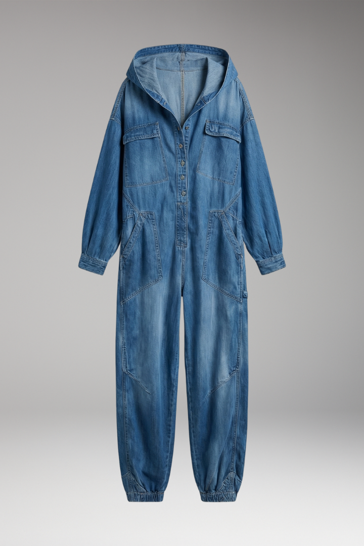 Women's Hooded Jumpsuit with Long Sleeves and Pockets