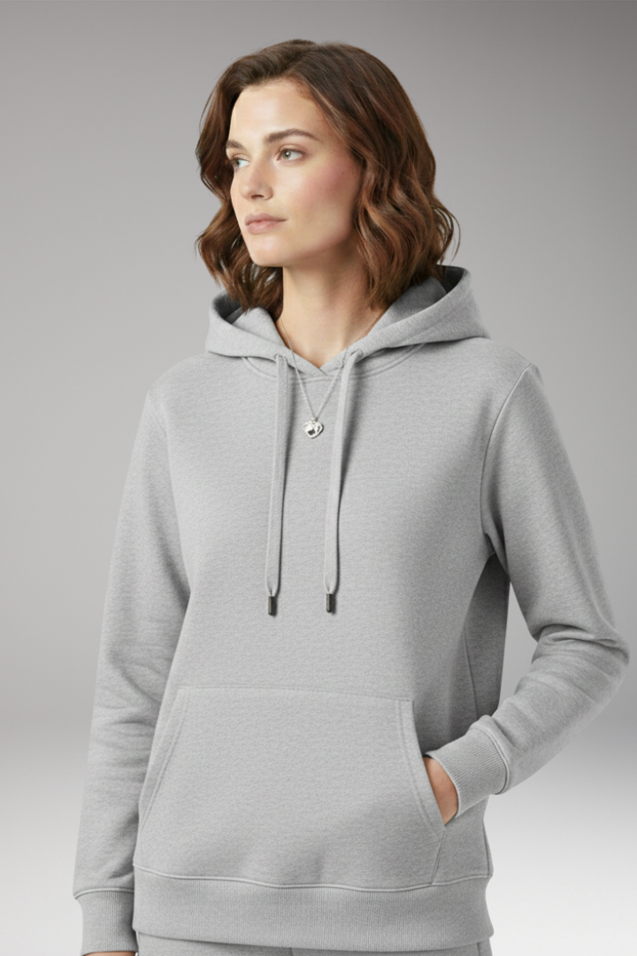 Women's Hoodie with Adjustable Hood and Ribbed Edges