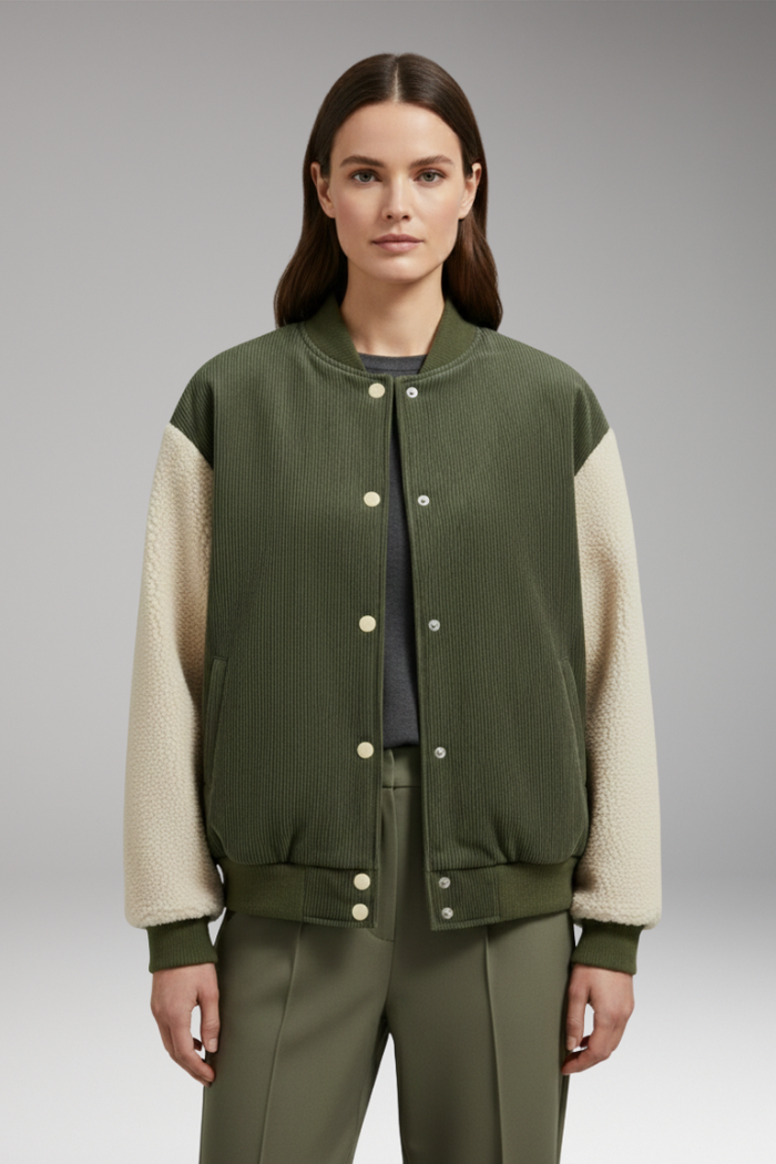 Women's Jacket with Button Closure and Ribbed Cuffs