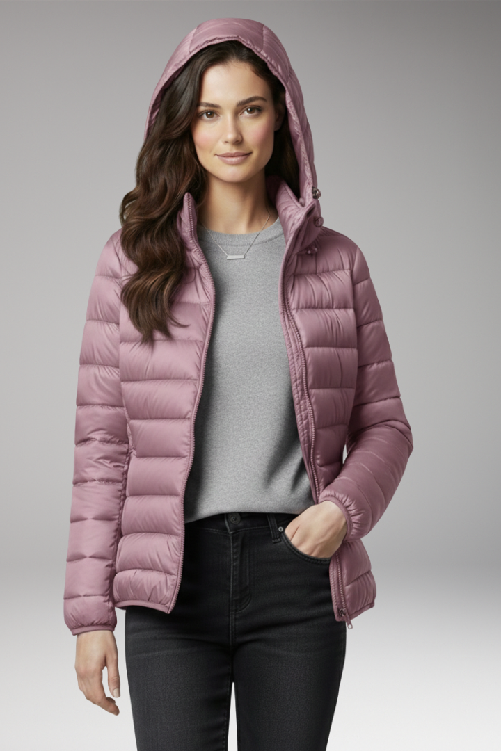 Women's Jacket with Hood and Textured Surface