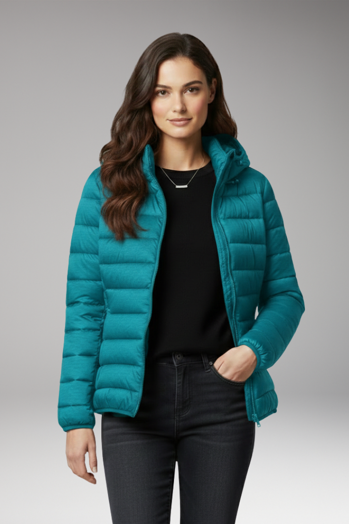 Women's Jacket with Hood and Textured Surface