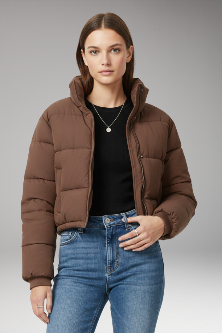 Women's Jacket with Zipper and Quilted Sleeves