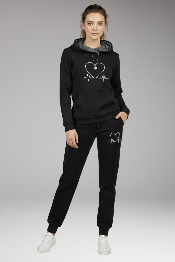 Women's Jogging Set with Printed Hoodie and Tapered Pants