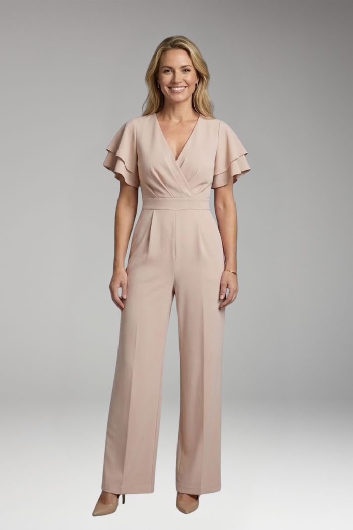Women's Jumpsuit with Flutter Sleeve and Wide Legs