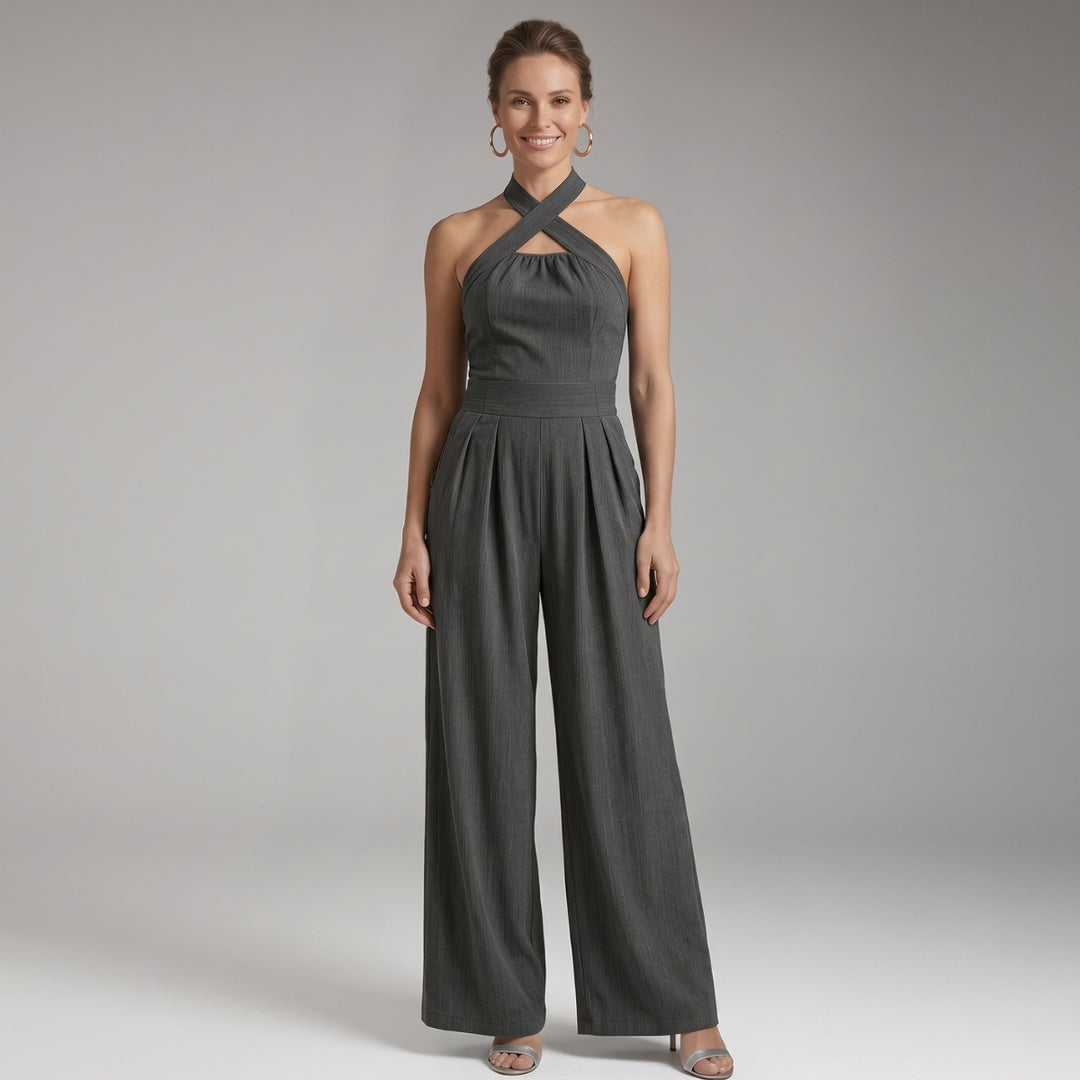 Women's Jumpsuit with Halter Neck and Pleated Legs