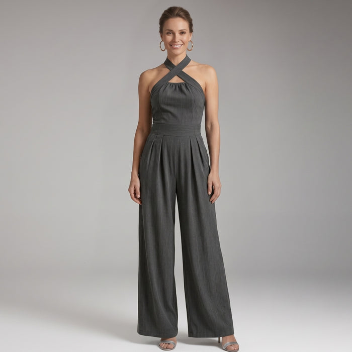 Women's Jumpsuit with Halter Neck and Pleated Legs