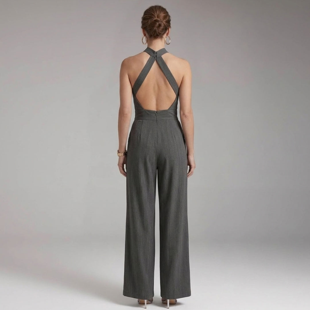 Women's Jumpsuit with Halter Neck and Pleated Legs