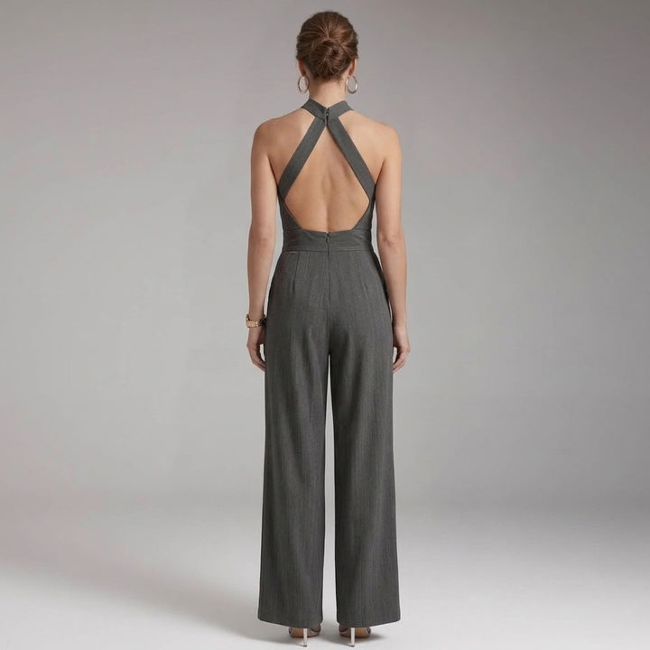 Women's Jumpsuit with Halter Neck and Pleated Legs