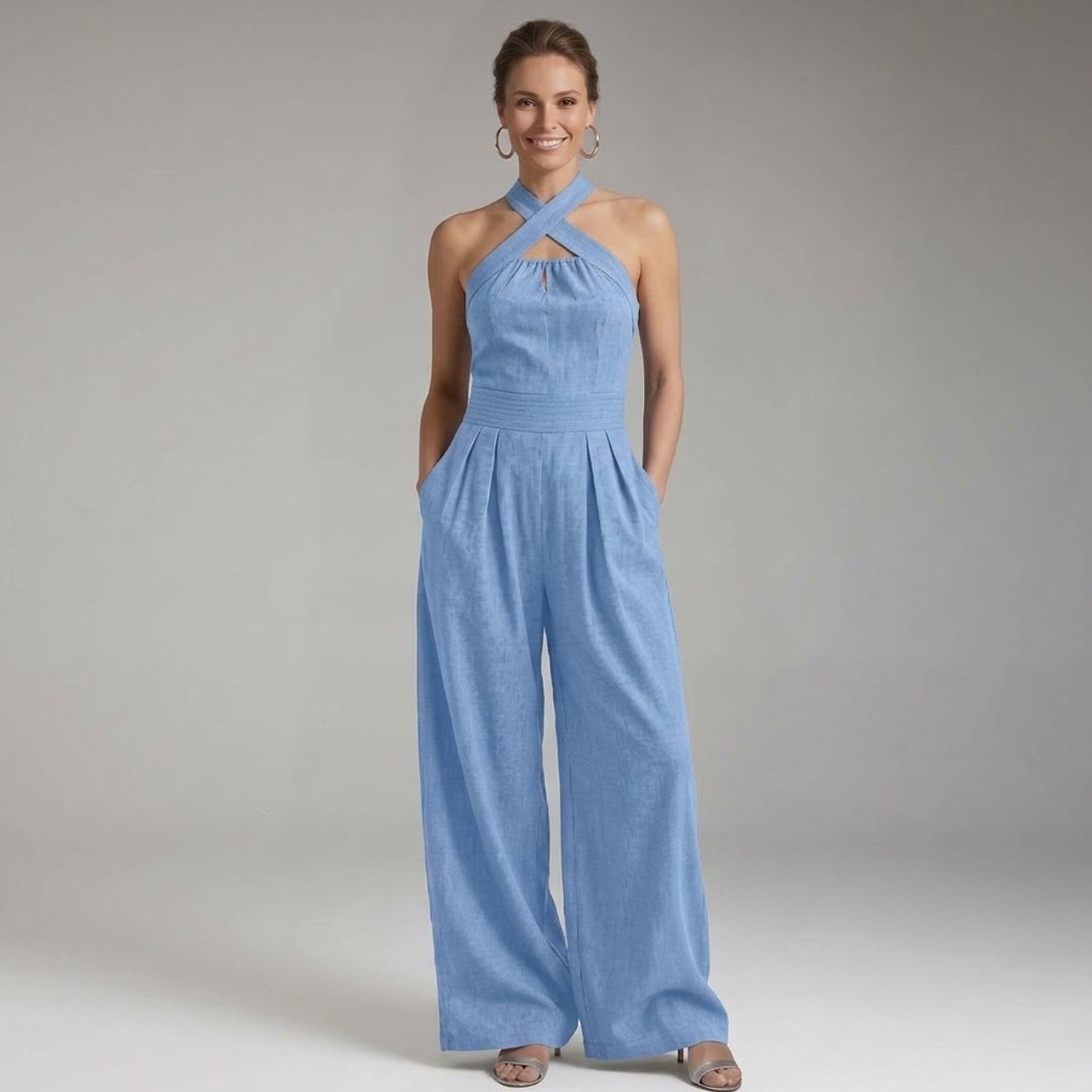 Women's Jumpsuit with Halter Neck and Pleated Legs