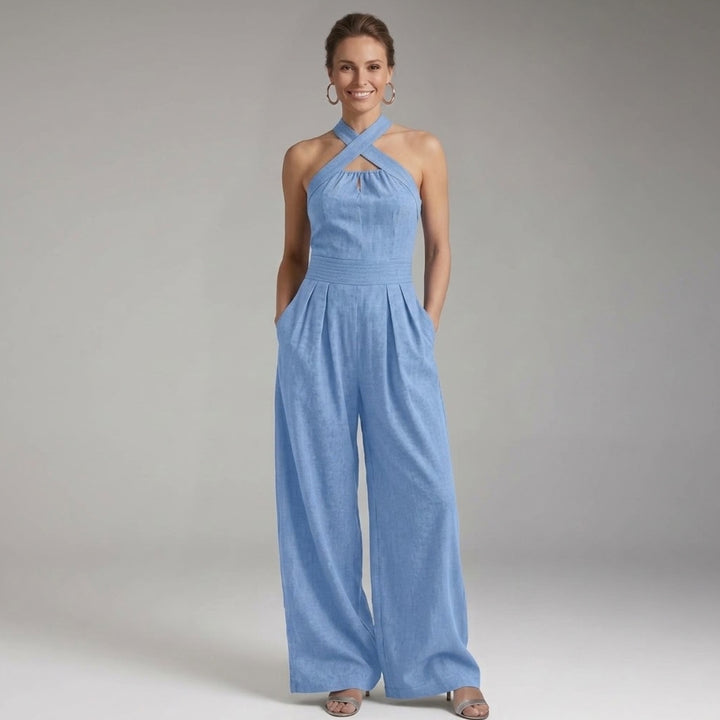 Women's Jumpsuit with Halter Neck and Pleated Legs