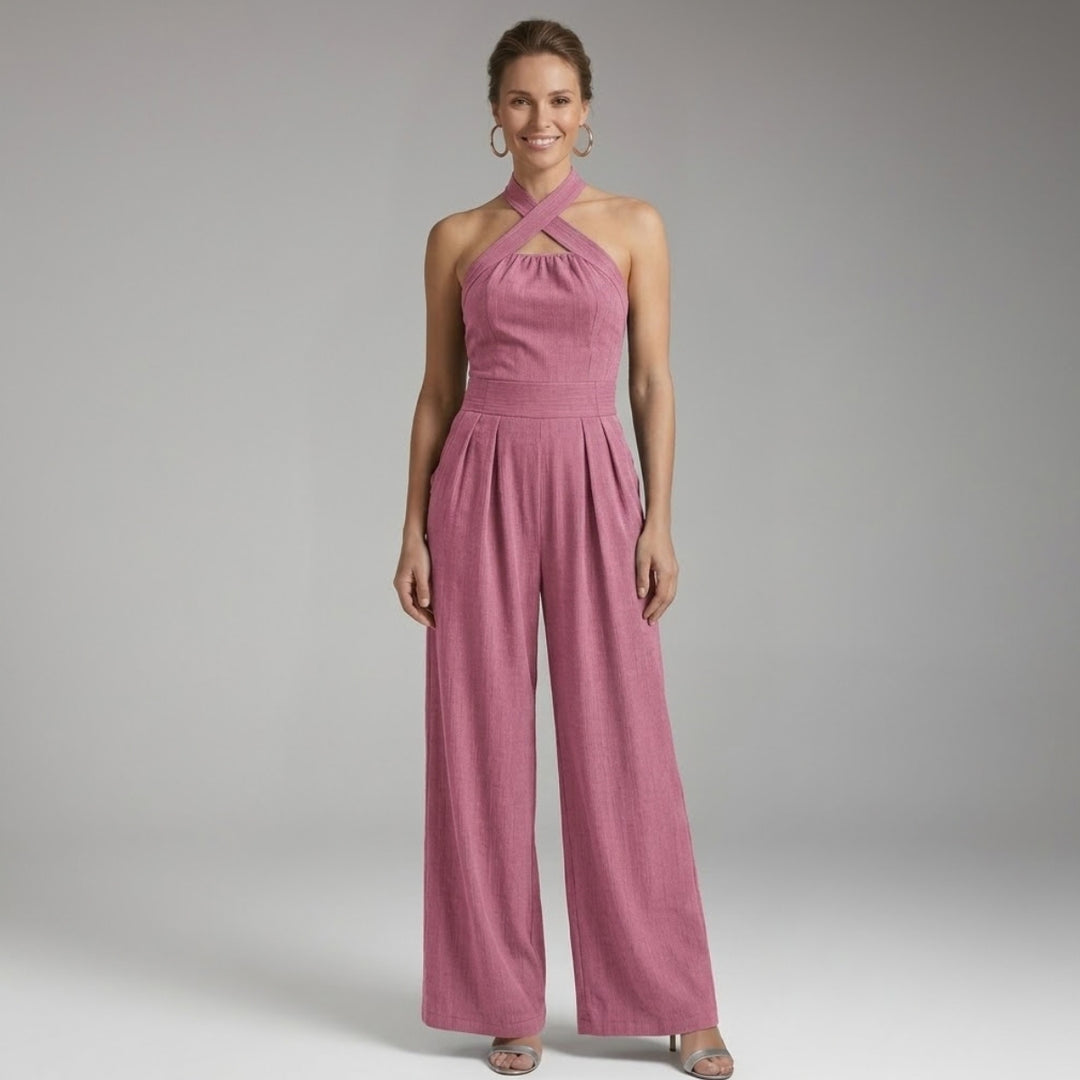 Women's Jumpsuit with Halter Neck and Pleated Legs