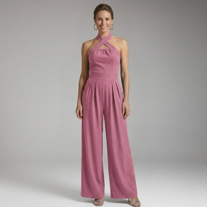 Women's Jumpsuit with Halter Neck and Pleated Legs