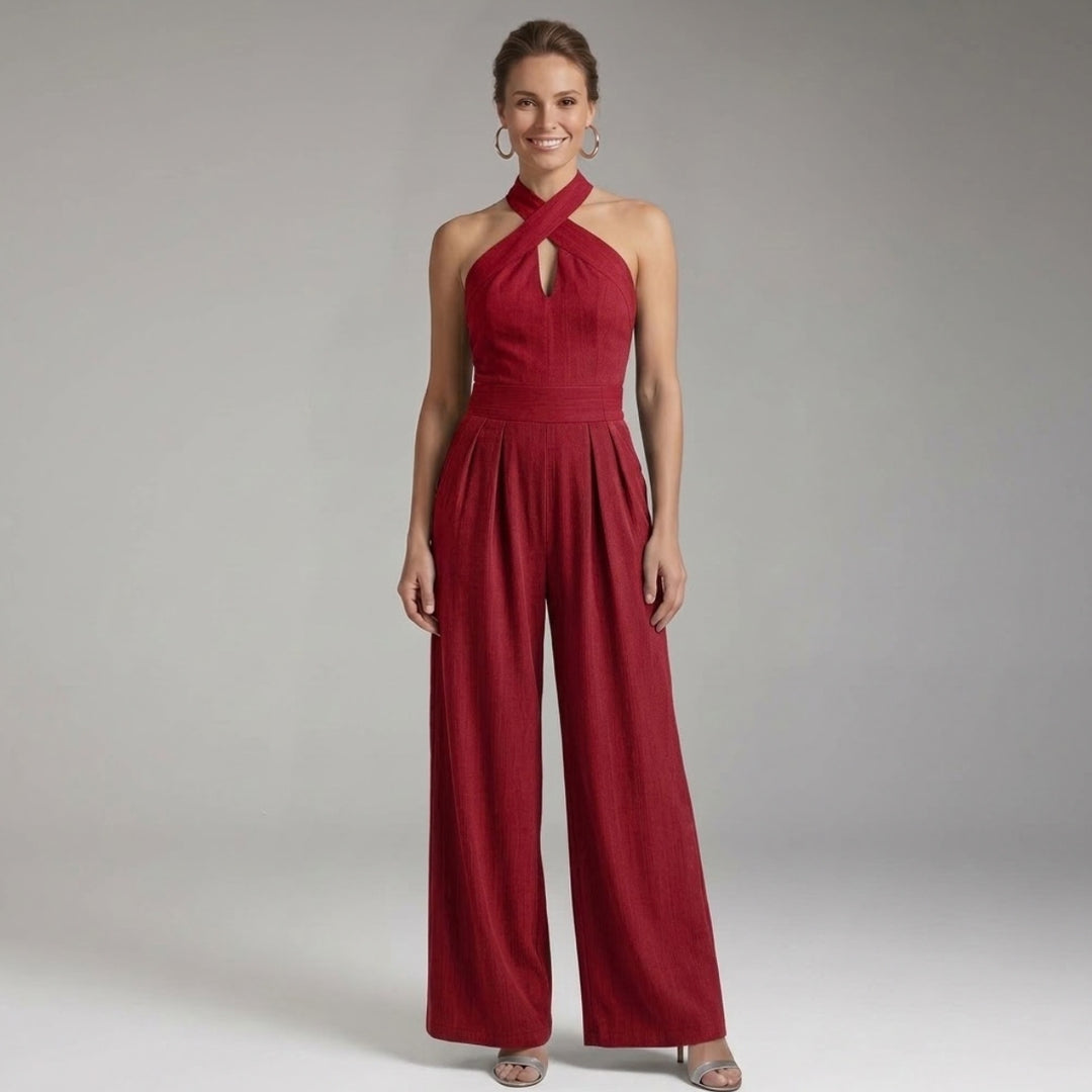 Women's Jumpsuit with Halter Neck and Pleated Legs