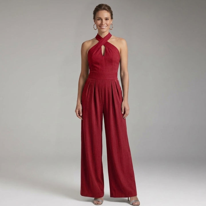 Women's Jumpsuit with Halter Neck and Pleated Legs