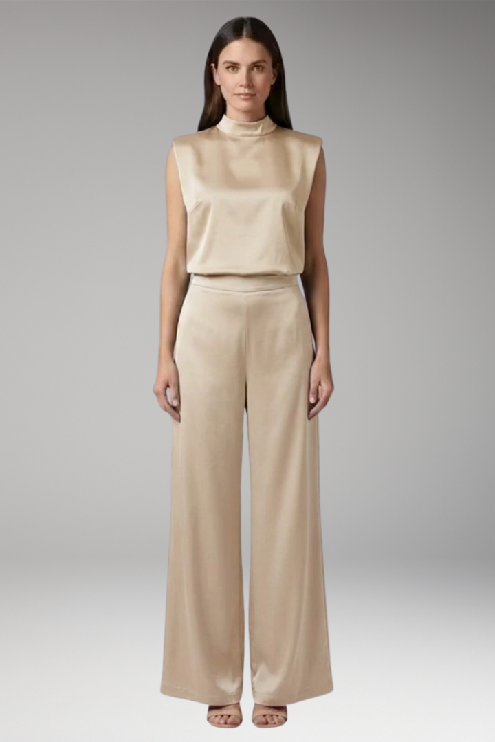 Women's Jumpsuit with High Collar and Wide Legs