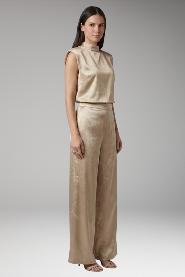 Women's Jumpsuit with High Collar and Wide Legs