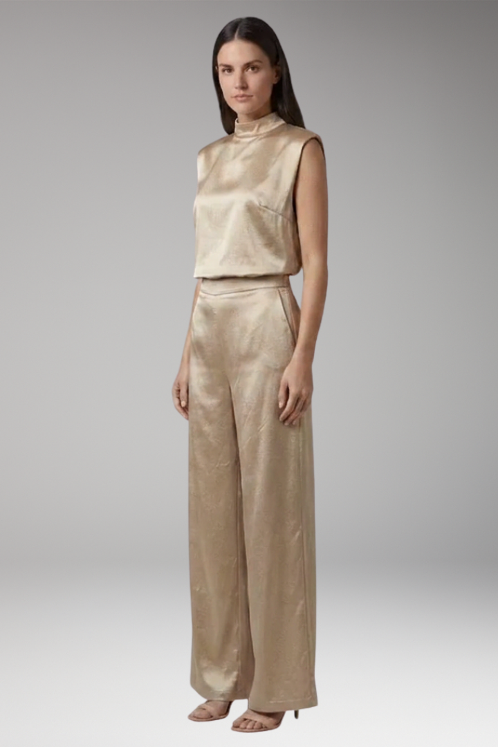 Women's Jumpsuit with High Collar and Wide Legs