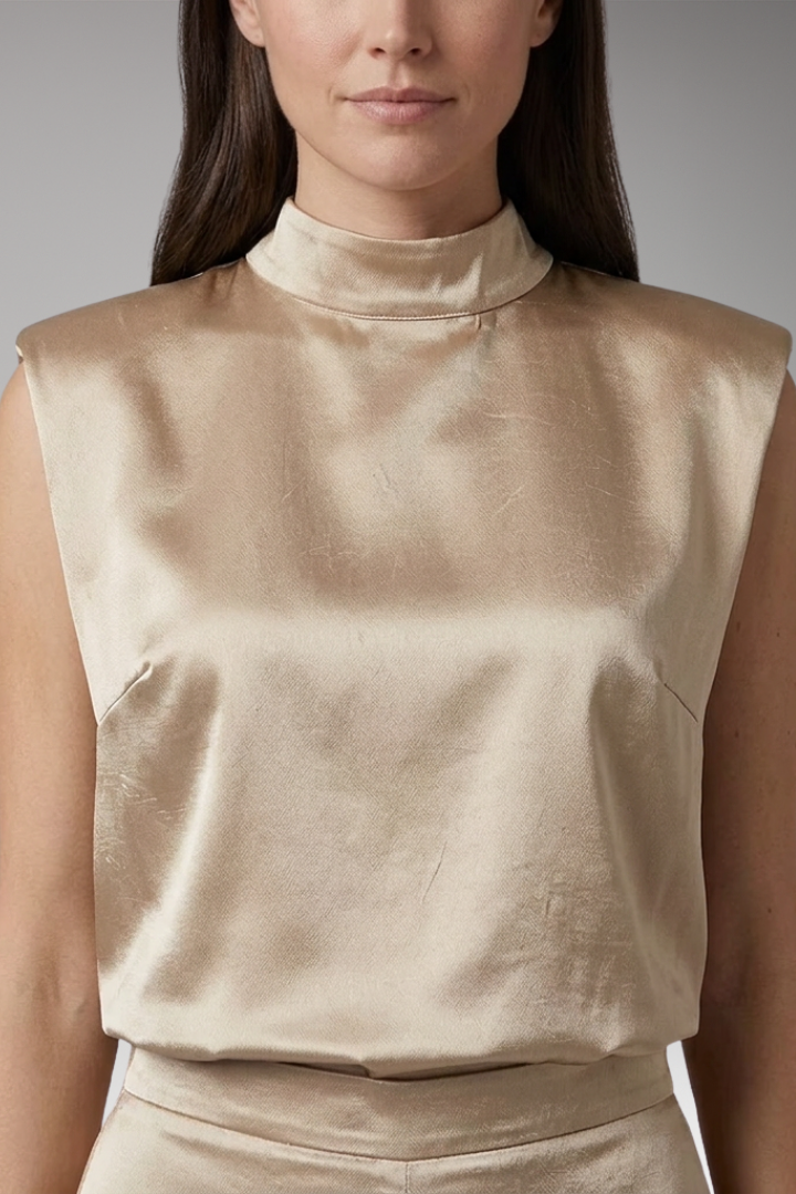 Women's Jumpsuit with High Collar and Wide Legs