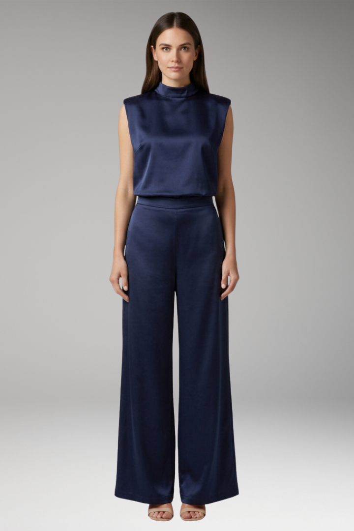 Women's Jumpsuit with High Collar and Wide Legs