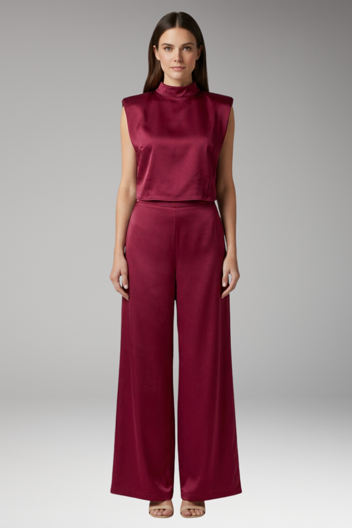 Women's Jumpsuit with High Collar and Wide Legs