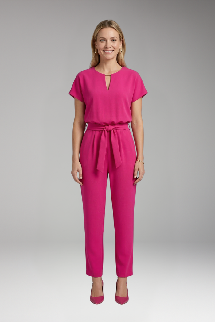 Women's Jumpsuit with Keyhole Neck and Waist Tie